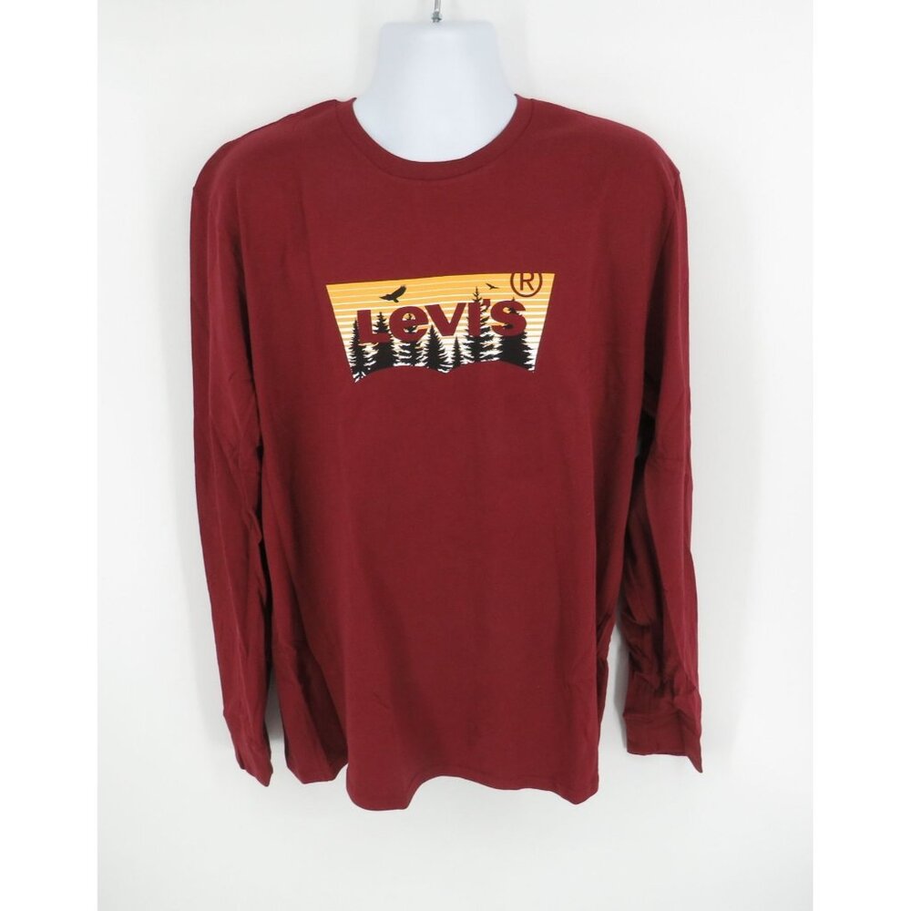 Levis Mens XXL Burgundy Long Sleeve Graphic Tee Crewneck Shirt NWT